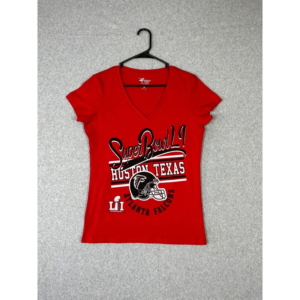 Atlanta‎ Falcons Shirt Womens Medium Red Super Bowl LI V Neck Cap Sleeves NFL